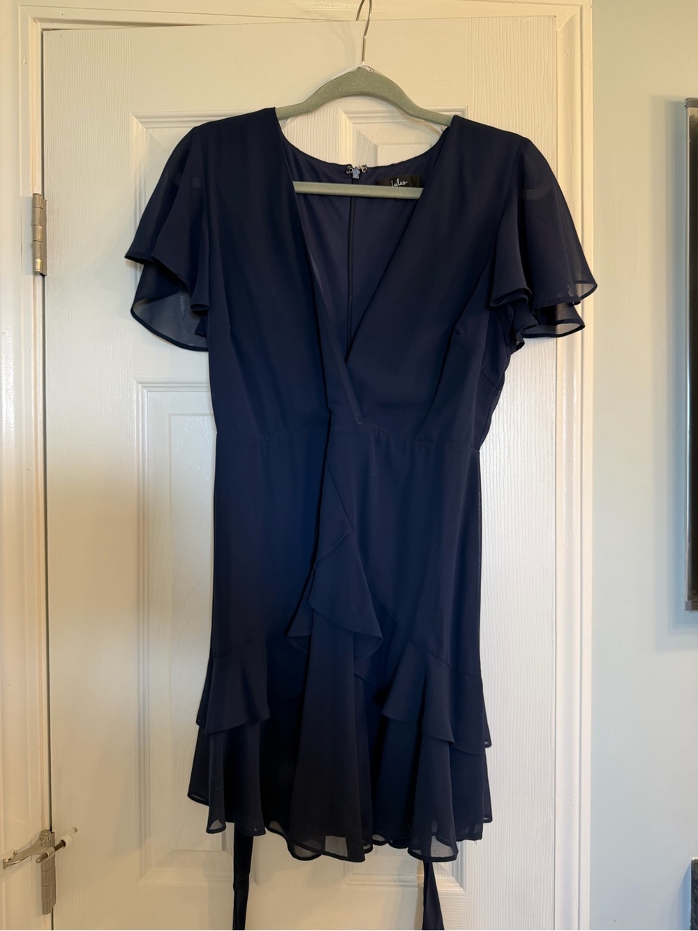 Lulu's Navy Ruffle Wrap Dress - Picture 7 of 7